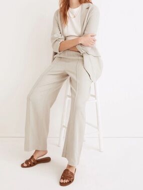 Madewell Linen Breeze Woven Pull-on High Rise Straight Wide-leg Pants in Sage